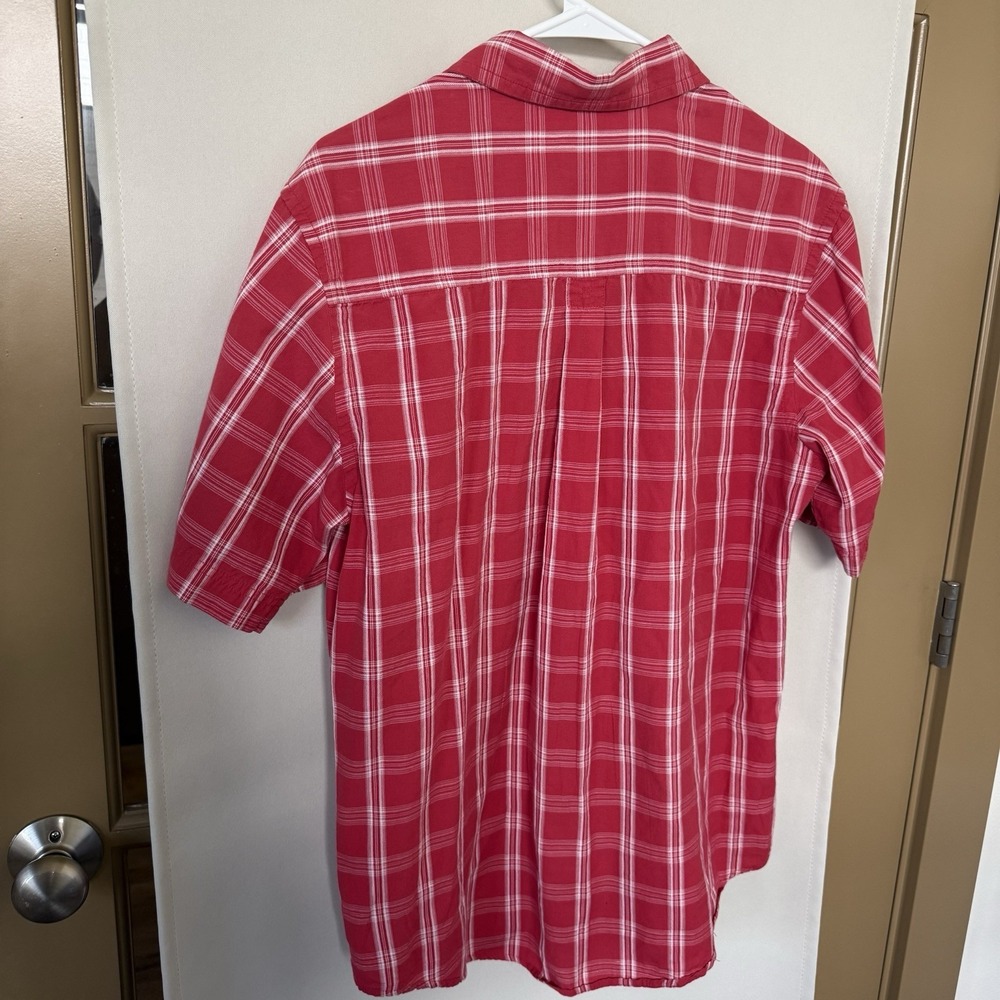 Woolrich Men's Medium Red White Plaid Short Sleeve Button Up Shirt Collar Top - Picture 3 of 7